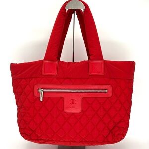 CHANEL Coco Cocoon Quilted Nylon Tote Red